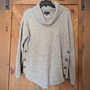 Fortune+Ivy Speckled Cowl Neck Sweater with Button Accents